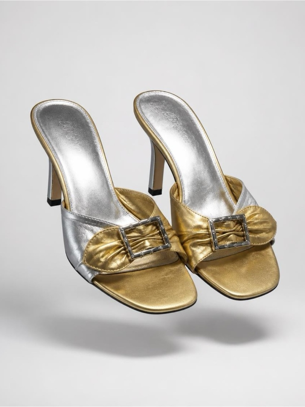 Brighton PATTI Gold and Silver Buckle Mule Heels size 8